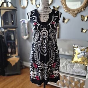 White House Black Market Black and White Mini Dress with Red Details XS